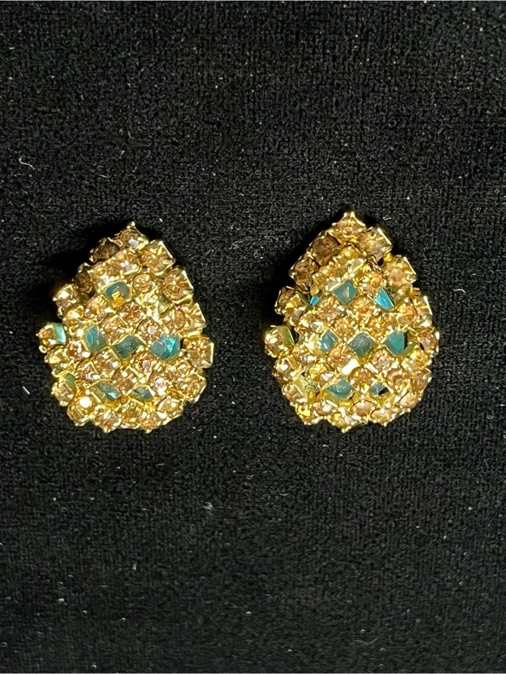 Alice Caviness Vintage Clip Earrings Topaz Chevron Multi Layer 1751